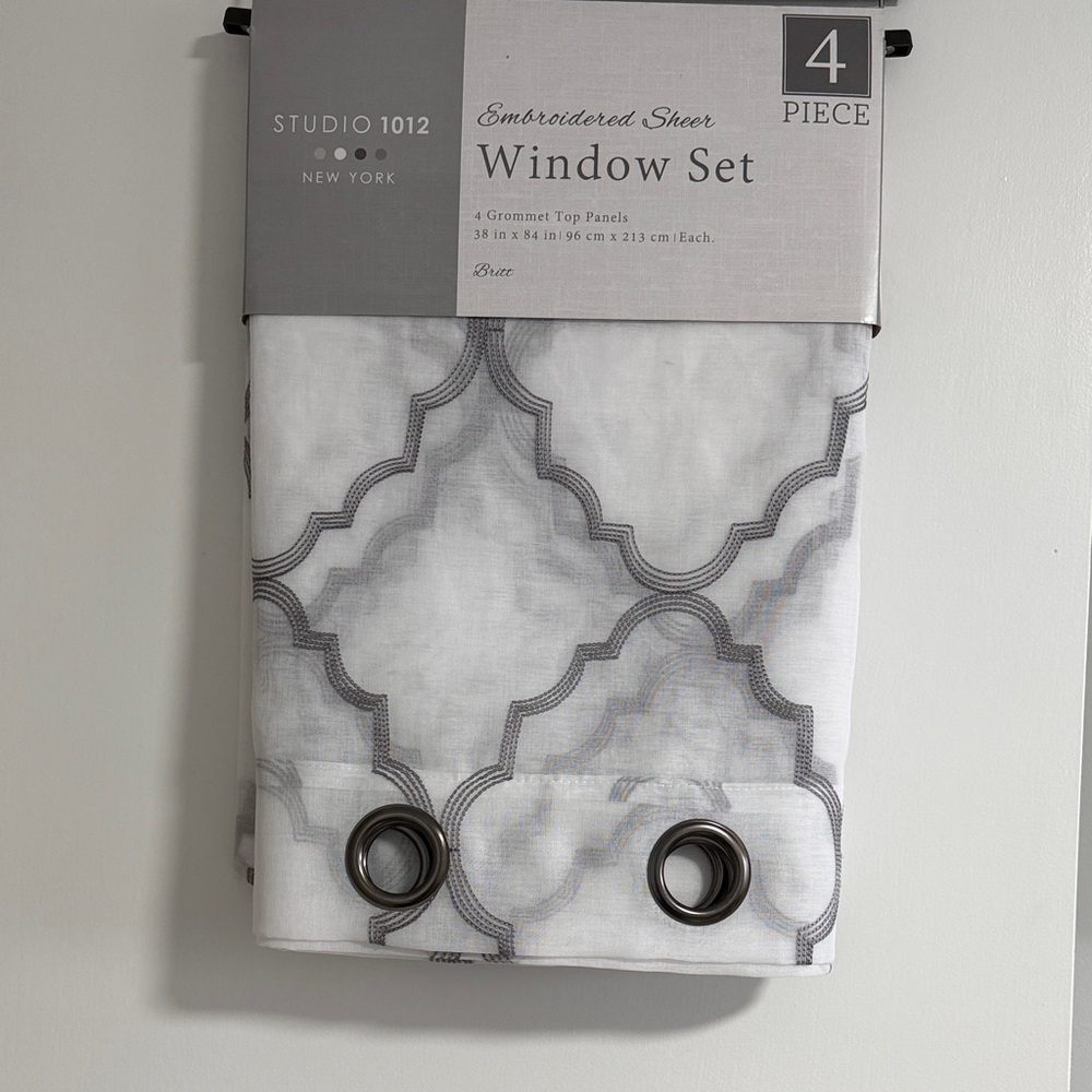 Gray Embroidered Sheer Window Set